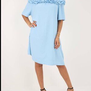 Italian Off the Shoulder Short Sleeve Midi Dress color blue